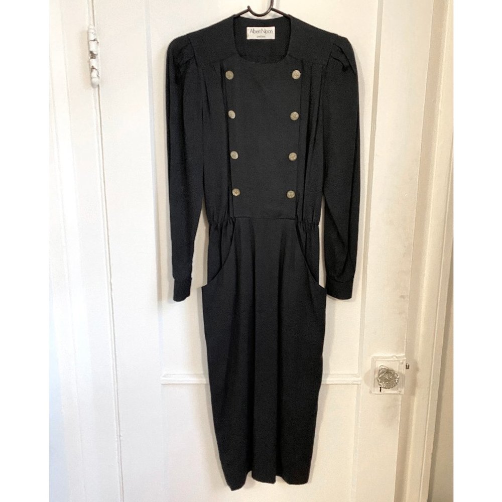 Albert Nipon Vintage Black Dress Military Sailer 4 Petite